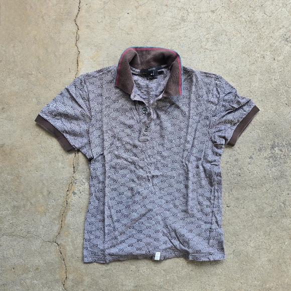 Gucci Monogram Logo Brown Polo Shirt Mens Medium - Picture 1 of 5